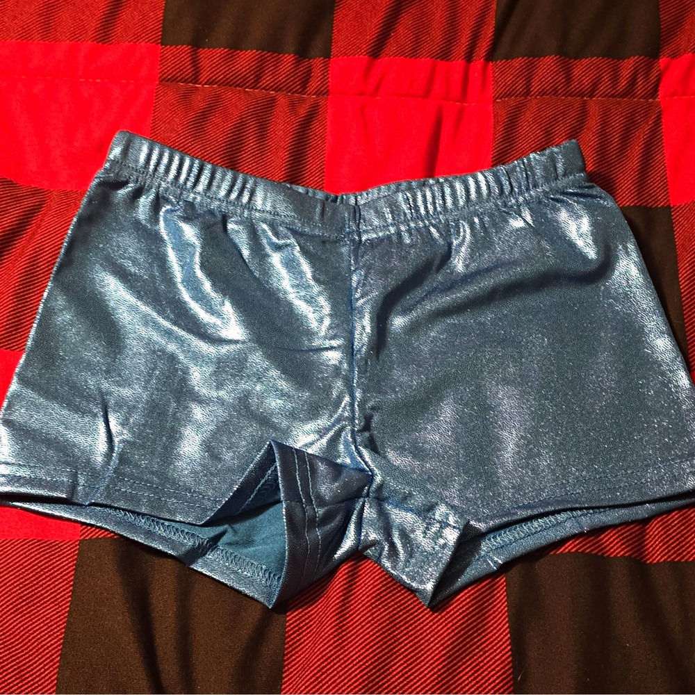Kids Blue Metallic Dance Shorts Elastic Waist Size 130, Youth MEDIUM